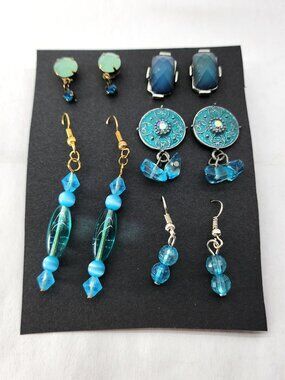 BFD- Blue Tones Mixed Generations Fashion Earring Set in Blue Colours set of 5